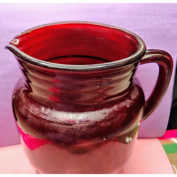 Anchor Hocking Royal Ruby Windsor MidCentury Glass Pitcher 9" Vintage Depression - Picture 15 of 16